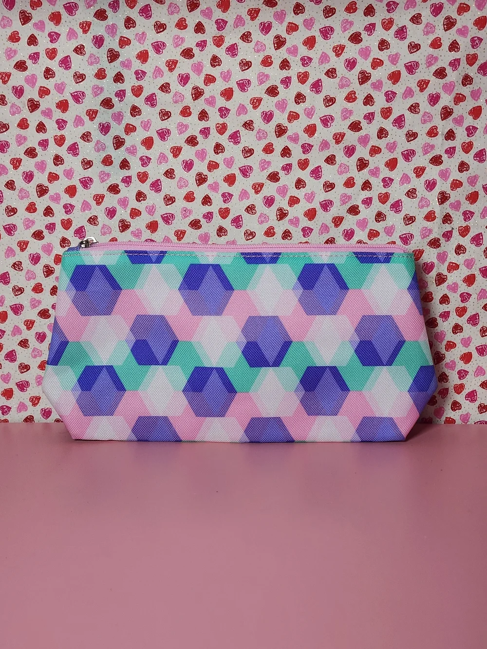 Clinique Hexagon Print Cosmetic Pouch - Pink, Mint & Purple